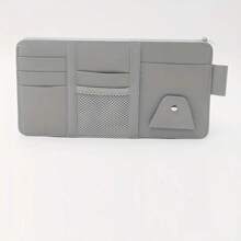 皮革拉链遮阳板收纳袋，男女通用多功能口袋名片夹，汽车内饰配件 - 黑色 - 查看 9