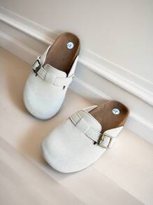 2025 Wiosna Nowość Retro Backless Slip-On Sandały Dla Dziewczynek, Skórzane Mokasyny Z Klamrą