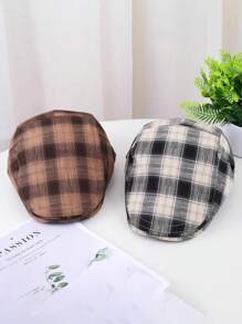 1st Heren Lente/Zomer Polyester Tweed Baret Hoed, Zonwerende Plaid Pet Voor Lente Herfst
