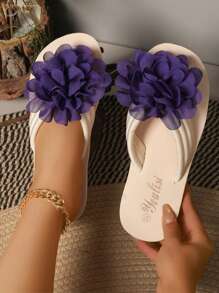 Gorgeous Purple Flower - Embellished White Slide Sandals - Purple - View 2