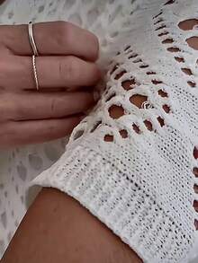 Plus Size Women V-Neck Batwing Crocheted Cover Up - Lightweight, Hollow-Out Design, Suitable For Spring/Summer Vacation, Thin Casual Solid Color - White - View 5