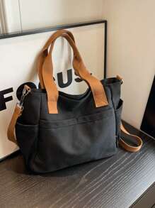 1pc,Large Capacity Canvas Tote Bag, Multi Pockets Shoulder Bag, Reusable Shopping Bag, Easy To Carry With Comfort Handle, For Daily Use And Gifts Portable Handbag For School Work Travel Shopping - Multicolor - View 16