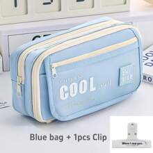 So Cool 铅笔盒笔袋翻盖前袋多网眼收纳袋适用于文具学校学生，返校礼物