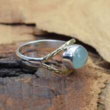 925 Sterling Silver And Brass Onyx Gemstone Jewelry Ring ~ December Month Birthstone ~ Natural Crystal Gemstone Ring ~ Gift For Valentine Day - 水色玉髓 - 查看 4