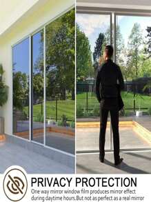 Film teint de fenêtre à sens unique Vie privée de jour Miroir réfléchissant Autocollant de fenêtre Blocage du soleil Film isolant thermique Contrôle de la chaleur Teint de fenêtre auto-adhésif Anti-UV Maison Bureau (Argent)