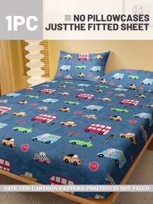 1pc Minimalist Modern City Vehicle Graphic Printed Ruched Fitted Sheet, Bedroom Printed Bed Cover, Beddings (Excluding Pillowcase) - Multicolor - View 2