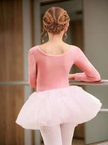 儿童舞蹈服装、女童演奏服、天鹅绒芭蕾舞裙、幼儿长袖体操紧身衣 - 粉色 - 查看 2