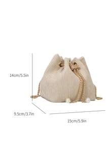 Personalized Casual Drawstring Shoulder Cross-Body Bucket Bag For Women, Retro Style - Beige - View 2