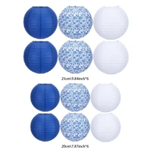 12 Peças Lanternas de Papel com Desenho Tradicional Chinês em Porcelana Azul e Branca, Adequadas para Festivais, Festas e Decoração Doméstica