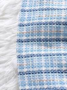 2 件套 Tween 女孩优雅服装，粗花呢外套和裙子套装，仿珍珠纽扣装饰，儿童春秋季服装 - 藍色 - 查看 8