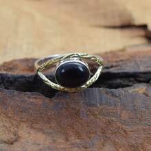 925 Sterling Silver And Brass Onyx Gemstone Jewelry Ring ~ December Month Birthstone ~ Natural Crystal Gemstone Ring ~ Gift For Valentine Day - Đá Onyx đen - Xem 4