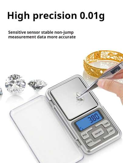 1 Pocket Electronic Jewelry Scale, Two Scales: 200g X 0.01g/500g*0.01g, Powder Scale, Gold Scale, Tea Scale, Convenient Scale, Electronic Scale Jewelry LCD Screen, Can Be Used For Daily Jewelry, Precious Metals, Powder And Other Small Items Measurement. Battery Powered, Not Included