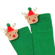 Women Knitting Socks, Christmas Cartoon Elk Spring Fall Knee-Over Socks Female Gift Knitting Wear - Pure Green - View 5