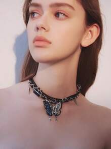 New Arrival European & American Style Sweet & Goth Sexy Butterfly Shape Unique Fashion Choker Necklace With Gem, For Women - Multicolor - View 6