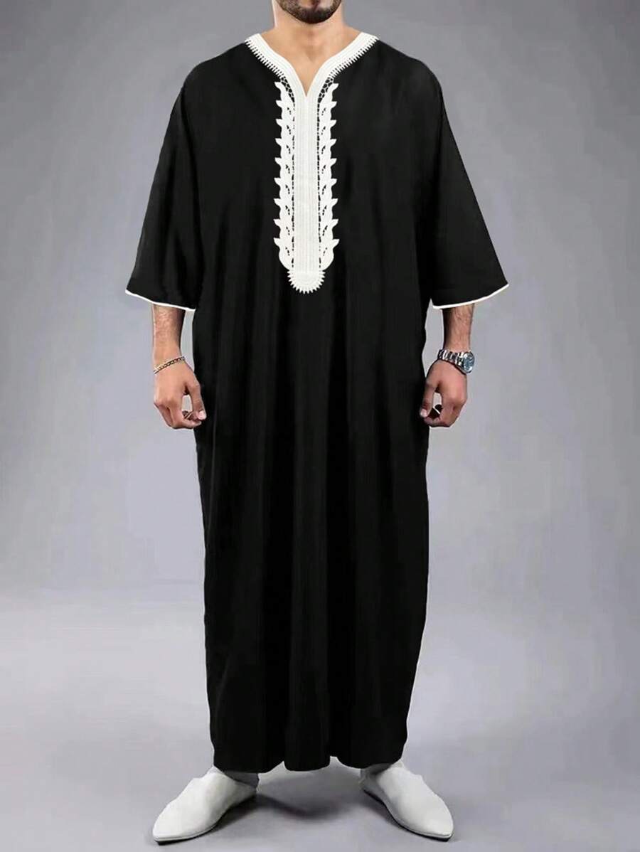 New Arrival Popular Moroccan-Style Black 3/4 Sleeve Robe - Black - View 1