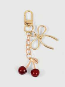 1pc Y2K Delicate Luxurious Fashion High-End Chic Gold/Silver Hollow Chain Bow Knot Simulated Cherry Key Chain Suitable For Women/Girls Daily Wear Holiday Gift Summer Bows