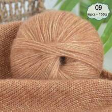 6 件/包，共 150 克金色闪光多色马海毛纱线，手工 DIY 材料，用于编织秋冬保暖时尚毛衣、套头衫、围巾、帽子、手套 - 金聰6團 - 查看 16