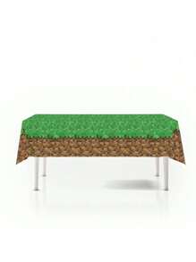 1 块像素图案草桌布，一次性长方形桌布，防水防油，适用于派对、生日装饰、绿色草坪桌布