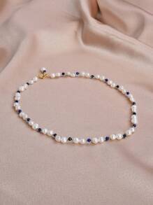 1pc 18K Gold Plated Natural Pearl & Colorful Gemstone Necklace, Fashionable Jewelry Suitable For Women, Daily Wear, Valentine's Day, Mother's Day, Birthday, Engagement, Wedding, Bridal Gift - Multicolor - View 11