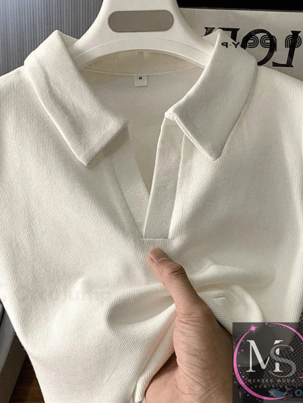 Camisa Polo Feminina Manga Curta Ribana Canelada Algodão