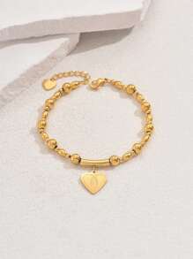 1 件不锈钢串珠朋克风格心形吊坠手链，适合派对和节日