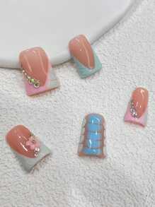 10 Móng Giả Mỏ Vịt Dài Trung Bình Với Thiết Kế Hoa 3D, Móng Dán Mùa Xuân Hè, Họa Tiết Cá Sấu Đính Đá & Đá Quý, Móng Nghệ Thuật Dopamine Phủ Toàn Bộ, Bao Gồm Keo Dán & Dũa Móng, Móng Dán Tái Sử Dụng, Móng Dán Thủ Công. - Nhiều màu - Xem 3