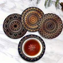 8pcs/Set Gold Mandala Wooden Cup Coasters - Absorbent , Suitable For Coffee, Tea And Beverages | Ideal For Home And Dining Decor | Perfect Graduation Gift - Multicolor - View 5