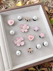 14pcs (Pink Butterfly, Cloud, Star, Rose Flower, Pink Semi-Circle Pearl) Shoe Clips, DIY Decorations, Suitable For Women's Sandals, Slippers, Beach Bags Multifunctional Shoe Clips, Great For Christmas, Halloween And Birthday Party Gifts