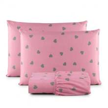 3-Piece Queen Sheet Set 100% Cotton Printed Matchstick Stitch - Bụi hồng - Xem 1