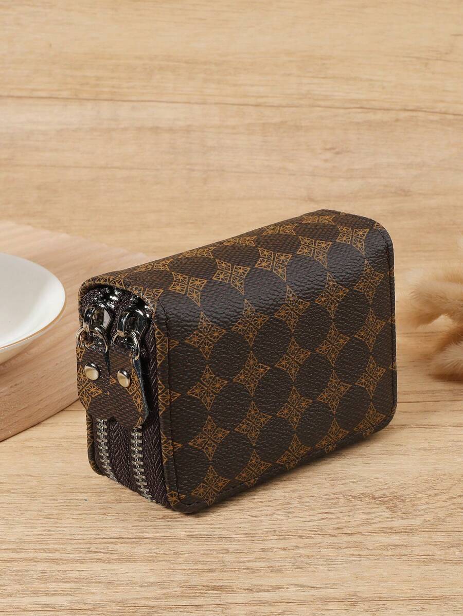 Cartera de monedas versátil y de moda, portamonedas con doble cremallera y organizador de tarjetas múltiples para almacenamiento de tarjetas de crédito, minimalista y ligero, moderno, para negocios, como regalo de aniversario, Navidad, San Valentín, cumpleaños, para mujeres, niñas, señoras, femenino, útiles escolares para dormitorio escolar y vuelta al colegio - Café - Ver 1