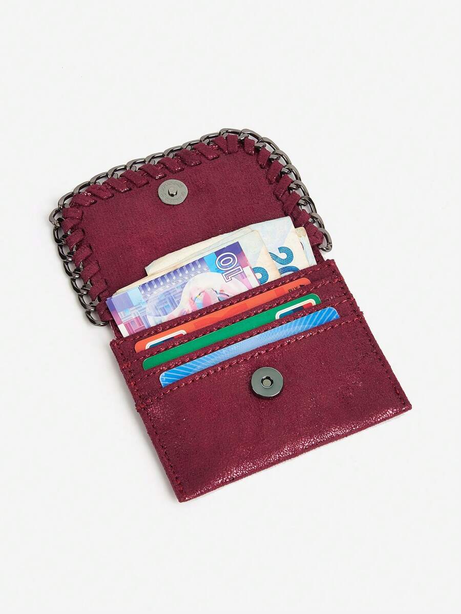 Y2K Fashion Personalized Rock Style Simple Short Chain Card Holder Coin Purse Clutch Wallet For Women Wallet Mini Wallet Purse Wallet Card Wallet - Burgundy - View 1