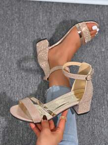 Sandalias de tacón grueso para mujer, sandalias de tacón alto y grueso con correa de tobillo de colores elegantes, sandalias de tacón alto versátiles y de moda, sandalias de tacón alto multifuncionales adecuadas para mujeres, regalo de vuelta a la escuela