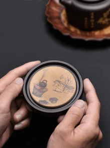 1pc Wooden Drink Coaster Holder Set, Creative Tea Cup Tray Storage Accessories, Heat Insulation Mat For Teapot & Tea Ceremony Back To School