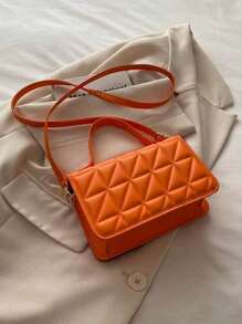 1 Set Minimalist Retro Mini Pure Colour Tote Small Square Bag Fashion Hardware Iron Edge Flap Opening Shoulder Strap Adjustable Crossbody Bag Coin Purse Suitable For Women's Daily Casual Matching Use Send A Small Package - Orange - View 5