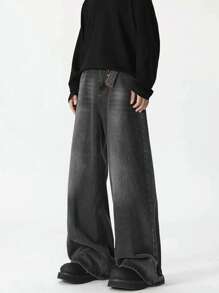 Herren einfache vintage Loose Fit Jeans mit Taschen, lässiger Alltags-Trage