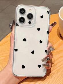 1个可爱黑色爱心图案透明全包防震手机壳，兼容 11/12/13/14/15/16/17 Pro Max - 彩色 - 查看 3
