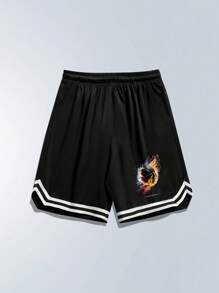 2 pièces Ensemble short et t-shirt à manches courtes avec imprimé de basketball pour garçons adolescents
