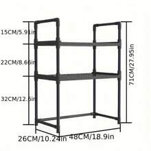 A Versatile Metal And Plastic Storage Rack, Shelving Rack, Baking Rack - Countertop Layered Kitchen Storage Organizer, Double-Sided Shelf With Hooks, No Power Required, Available In Black And White, With Two - And Three-Tier Options For Kitchen, Living Room, Bathroom And Lab Storage Racks. - Multicolor - View 8