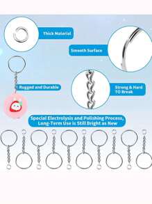 10/30/60 unidades Anillos partidos con cadenas, piezas de llaveros plateados con aros abiertos a granel de 1 pulgada/25mm para manualidades de llaves de pequeños negocios - Multicolor - Ver 3