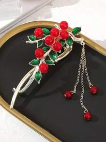 1 件红色流苏发夹，时尚松垮发髻发饰