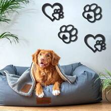 4 piezas de decoración de pared de madera vintage con huella de pata de perro y corazón, arte de pared con huella de pata de perro, decoración de retrato interior, regalo perfecto para mamás de perros - para fiestas del Día de la Madre, decoraciones de primavera de graduación, regalos para amantes de los perros en días festivos, decoración de habitaciones, decoración de jardín, decoración de bodas, decoración del hogar