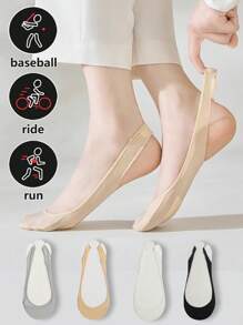 1/5/10 Pairs Women Silicone Non-Slip Thin Breathable Boat Socks, Invisible Ankle Socks For High Heels, Summer - Multicolor - View 2