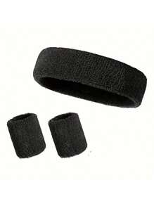 3-Piece Solid Color Polyester Sports Wristband And Headband - Breathable All Season Polyester Knit, 2pcs Wrist Guard, 1pc Headband Sweat Band, Sweat Proof Portable, Suitable For Basketball, Badminton, Tennis, Baseball, Hiking Sports Accessories, Unisex