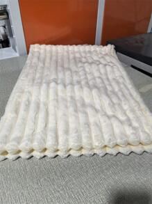 纯色毛绒毯子、厚办公室午睡毯、人造毛皮礼品毯、宠物用品狗/猫垫 - 白色 - 查看 1