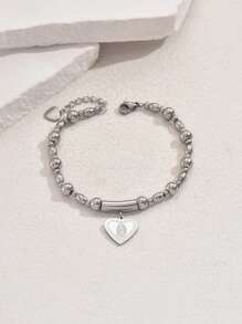 1 件不锈钢串珠朋克风格心形吊坠手链，适合派对和节日