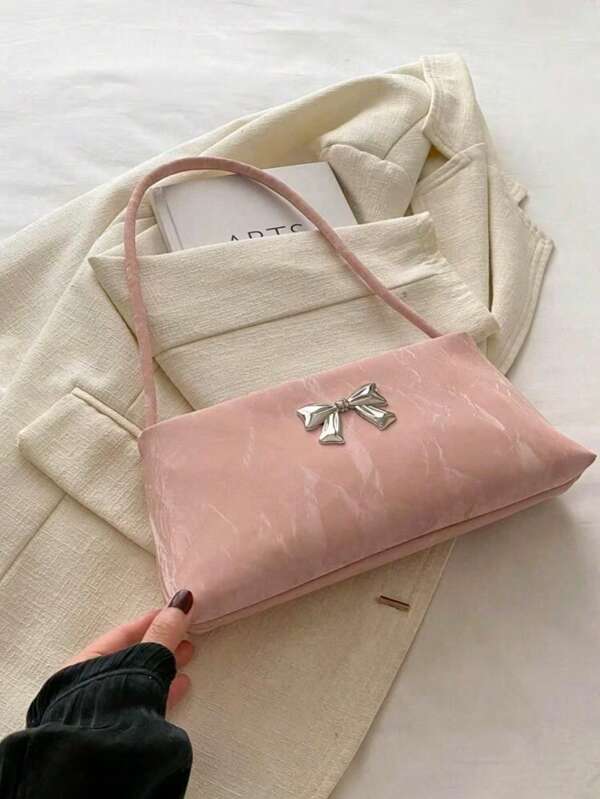 Fashionable Women's Shoulder Bag With Bow Decor, Crossbody Bag Or Underarm Bag, Square-Shaped, Perfect Valentine's Day Gift For Her, Best Valentine's Gift Choice Ever