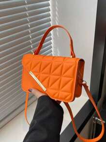 1 Set Minimalist Retro Mini Pure Colour Tote Small Square Bag Fashion Hardware Iron Edge Flap Opening Shoulder Strap Adjustable Crossbody Bag Coin Purse Suitable For Women's Daily Casual Matching Use Send A Small Package - Orange - View 9