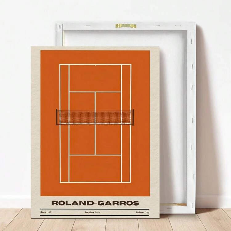 1 pieza, Imagen colgante de lienzo, Enmarcada, Póster, Arte de pared, Impresión artística en lienzo de la cancha de tenis de Roland-Garros - Arte decorativo moderno clásico para colgar en pared en el hogar, oficina, sala de estar, dormitorio, resistente al agua, tema de dibujos animados, primavera-verano - Multicolor - Añade 5