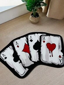 1 件可爱 Ins 风格扑克牌图案地毯，1000g 天鹅绒 + TPR 防水底，时尚有趣的蓬松防滑耐磨不规则形状床边地毯，适用于客厅、卧室、厨房、浴室、洗衣房、游戏室、女孩/男孩房间装饰、家居装饰、所有季节