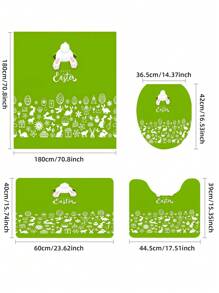 1/4pcs Colorful Rabbit, Egg, Happy Letter, Floral Print On Green Background, Easter Elements Waterproof Shower Curtain Set With 12 Hooks, Waterproof Polyester Fabric, Machine Washable, Rustproof Grommets Top, Unlined Woven Shower Curtain, Suitable For Bathroom Decor, Home Decor Bathroom Accessories